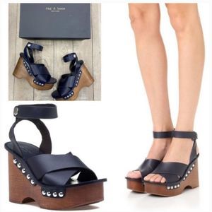 NIB! Rag & Bone Hester Navy Platform Wedge Sandals Size 11